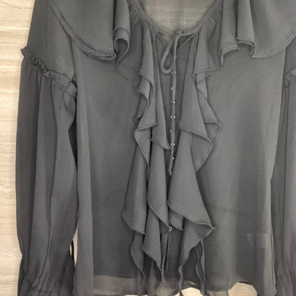 Womens Metro 7 Ruffle Button Down Blouse - Picture 4 of 11